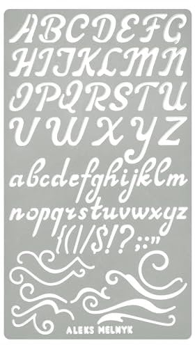 Aleks Melnyk Metallschablone Stencil für Letters, Alphabet, Buchstaben, Zahlen, Vintage Schrift, 1 Stück, Bullet Journaling