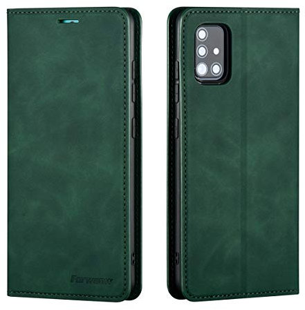 EYZUTAK Hülle für Samsung Galaxy A51 4G Case, Magnetverschluss Premium PU Leder Flip Case mit Kartenfächern Brieftasche Standfuntion stoßfeste Silikonhülle Retro Ledertasche - Grün