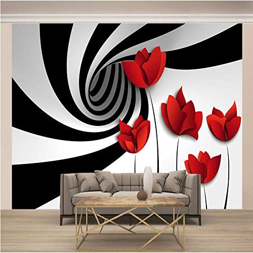 Papier Peint Intissé 350X250 Cm Coquelicots Rouges 3D Poster Géant Photo Mural Intissé Autocollant Tableaux Muraux Salon Chambre Décoration