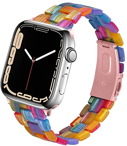 Miimall Compatible con Apple Watch 41 mm, 38 mm, 40 mm, correa de resina, correa de repuesto de resina fina con hebilla de acero inoxidable para Apple Watch Series 9/8/7/6/SE2/SE/5/4/3/2/1 - Arco iris