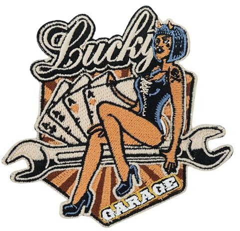 Finally Home Lucky Garage Teufel Karten Biker Patch zum Aufbügeln | Motorrad Kutte Patches, Rückenaufnäher, Motorradjacke Rückenpatch, Motorcycle Aufnäher für Lederwesten