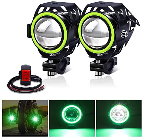 Biqing Faro Adicional para Moto, U7 Faros de Motocicleta Luces de Niebla12V 24V Luces de Delantera de Motocicleta Con interruptor Impermeable 1 Modo para Moto Quad Scooter(Verde)
