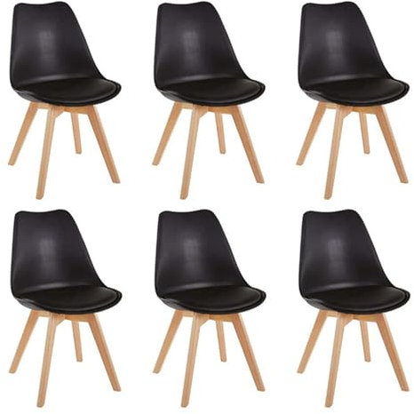 HJhomeheart Esszimmerstuhl 6er Set, Massivholzbeine, Abnehmbares Stuhlkissen, Küchenstuhl, Moderner Stuhl (Schwarz-6)