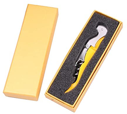 Kellnermesser Edelstahl, 68g Heavy Duty Edelstahl Wine Key,Korkenzieher Weinöffner mit Geschenkbox (Gelb)