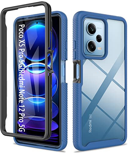 ESTH® Funda para Xiaomi Poco X5 Pro 5G/Redmi Note 12 Pro 5G [Protección Completa Anti-caída de 360°] Carcasa Transparente de Grado Militar con Protector de Pantalla Incorporada, Azul Oscuro