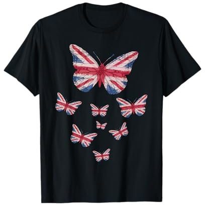 Butterfly Beautiful with UK Flag Women Girl Kids Union Jack T-Shirt