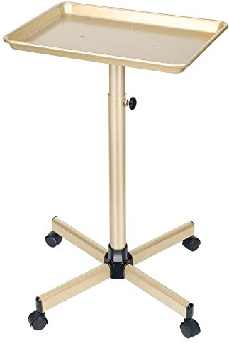 Champagne Gold Salon Tray Cart with Adjustable Height on Wheels - Ideal for Tattoo & Dental Use, No-Rusting