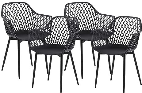 anrekl Set de 4 chaises de Salle à Manger avec Pieds en métal, chaises de Cuisine Fauteuil Assise pour Salle à Manger Salon, Noir
