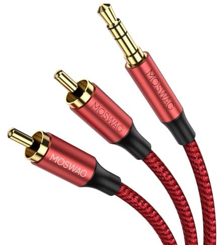MOSWAG RCA Cable, 3.5mm Male to 2RCA Male Stereo Audio Adapter Dual Shielded Gold-Plated Coaxial Cable Nylon Braided AUX RCA Y Cord for Smartphones,MP3,Tablets,Speakers,HDTV