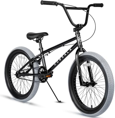 cubsala 20 Inch Freestyle BMX Bicycle Big Kids Bike for Age 6 7 8 9 10 11 12 13 14 Years Old Boys Girls Young Adult and Beginners, Black with Grey Tires