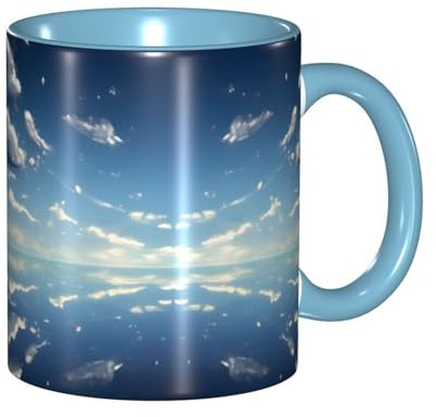 Mug classique bleu ciel en céramique pour cappuccino, latte, céréales, yaourt, lait, boissons chaudes ou froides, four à micro-ondes, ciel bleu et nuages blancs