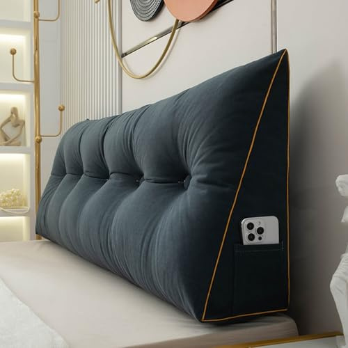 BaoTom Back Cushion for Bed Couch Reading Cushion, Wedge Cushion Headboard Bed, Cushion Bed Backrest, Book Cushion Lumbar Cushion Bed, Support Cushion for Reading Height of 50cm(Navy blue,80*50*20cm)