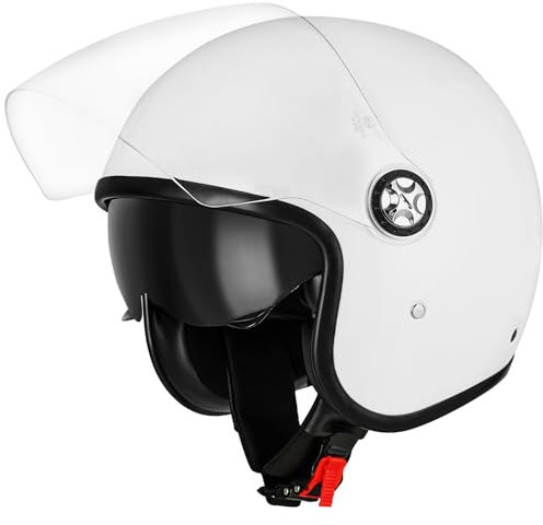 Favoto Motorradhelm Jethelm Herren Mopedhelm - mit Doppelvisier Sonnenblende Erwachsene 3/4 Halber Motorradhelm für Herren Damen Atmungsaktiv ECE 22.06 Zertifiziert M (57-58cm) Weiß