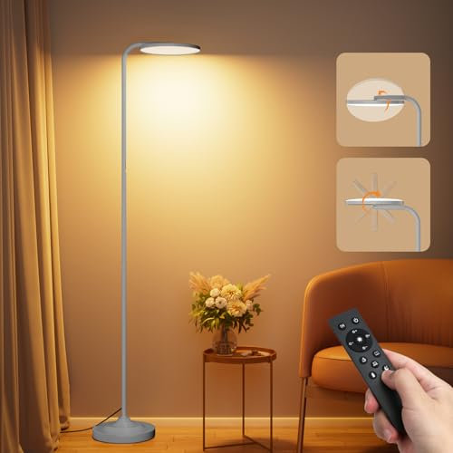 SIBRILLE LED-StehlampeWohnzimmer, 36W Superhelle Moderne StehlampeDimmbar mit Fernbedienung, 3000K-6000K Deckenfluter LED Leselampe Standleuchte Stehleuchte für Wohnzimmer Schlafzimmer Büro, Silber