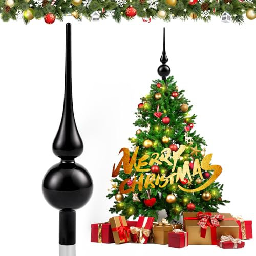 JOYUE Weihnachtsbaumspitze Glas Matt Christbaumspitze Schwarz 26 cm Christbaumschmuck Spitze, Weihnachtsdeko Baumspitze Black Christmas Tree Topper, Weihnachtsbaum Stern Spitze (Schwarz)