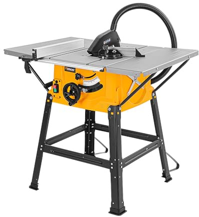 Hoteche 10-Inch Table Saw - 15-Amp Electric Power Saw with Stand and Extendable Table for Woodworking, Carpentry, DIY Projects