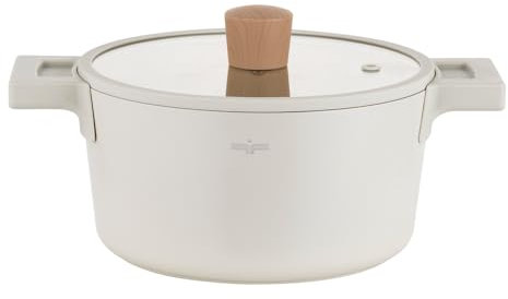 FLORINA Nube Aluminium-Topf | 20 cm | 2,8 l | Induktionsgeeignet | Kratzfeste Keramikbeschichtung | Soft-Touch-Griff mit Holzoptik | Hitzebeständiger Glasdeckel | Für alle Herdarten & Backofen