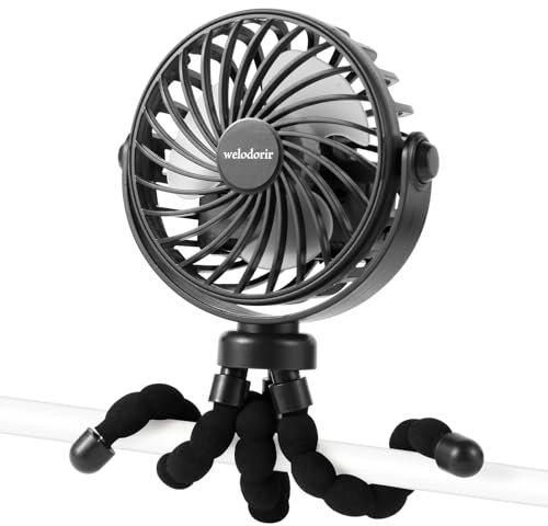 welodorir Portable Pram Fan, Personal Rechargeable USB Fans, With Flexible Tripod Clip On Baby Car Seat Small Mini Handheld Fan, for Crib Bike Treadmill Camping and Student Bed Desk