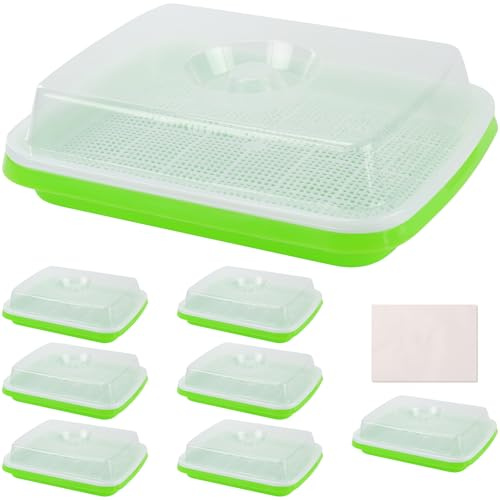 PINGEUI 8 Pack Seed Sprouting Tray with Lid, 33cm x 26cm Microgreens Growing Trays with 40Pcs Germinating Papers, Seed Hydroponic Propagators for Growing Mung Beans Alfalfa Wheat Grass