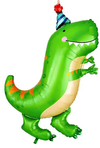 Ovanda Dino Luftballon, XXL 63x87cm Dino Deko Kindergeburtstag | Stehend Folienballon T- Rex Luftballon, Dino Dschungel Deko, Junge Mädchen Babyparty Thema Dekorationen