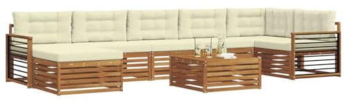 vidaXL Sofagarnituren 8 pcs Natur und Creme Massivholz Akazie, Garten Ecksofa Set, modernes Outdoor-Möbel, strapazierfähig, zum Chillen am Pool, für die Terrasse