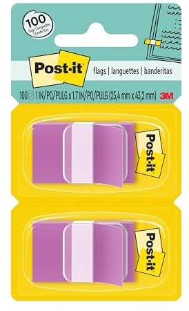 Post-it Flags, 50/Dispenser, 2 Dispensers/Pack, 1 in Wide, Purple (680-PU2) | Removable Page Markers for Planners, Journals, and Calendars