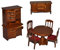 7 TLG. Set: Speisezimmer/Eßzimmer aus dunklem Holz - Miniatur - Schrank + 4 Stühle + Tisch + Kommode - Puppenstubenmöbel für Puppenstube Maßstab 1:12 - Pupp..
