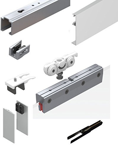 Helm 73DG-200BE1S1 Schiebetürbeschlag 200 cm 1-flgl. Glastür Blende Edelstahl-Effekt eloxiert für Deckenbefestigung