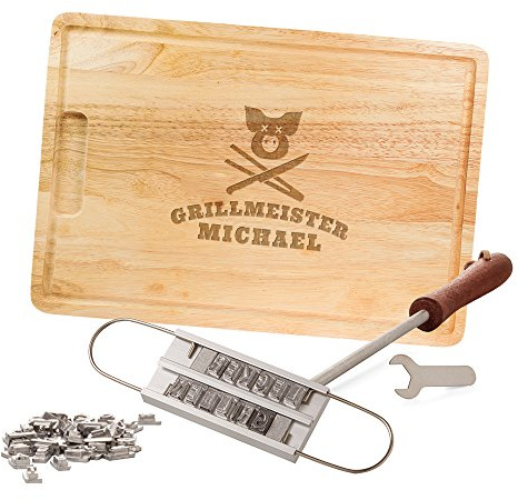 Casa Vivente Grillset, BBQ Brandeisen mit Buchstaben und Schneidebrett, Grillmeister, Personalisiert mit Namen, Grillzubehör, Vatertagsgeschenke