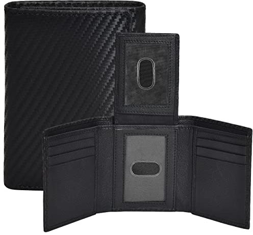 Black Leather Wallets | Trifold | 9 Credit Card Slots | Travel Friendly | RFID Blocking | 2 ID Slots