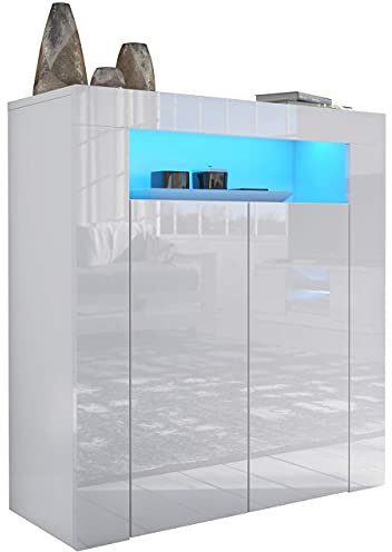 Furneo High Gloss & Matt White 2-door Sideboard Cabinet Cupboard Unit Clifton01 Blue LED Lights