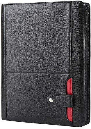 FREI NAME GRAVUR, Gravierte Konferenzmappe Organizer A4 mit Reißverschluss, Reisemappe mit Schreibblockhalter, Personalisiertes Geschenk für Männer/Frauen, Schwarz | Customized