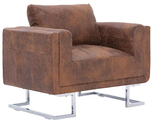 vidaXL Würfel Sessel Französischer Polstersessel Relaxsessel TV Fernsehsessel Loungesessel Armsessel Sofa Lehnsessel Lehnstuhl Braun Wildleder-Optik