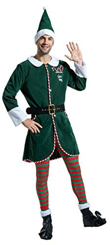EraSpooky Costumi da uomo Elfo di Babbo Natale Vestito da Babbo Natale per adulti