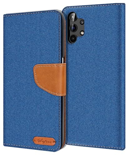 CoolGadget Klapphülle für Samsung Galaxy A32 5G mit Kartenfach Blau | Handytasche im Stoff Design, Standfunktion, Magnetverschluss, Wallet Case mit Fach für Karten und Geld