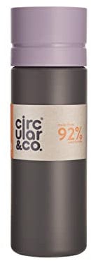 Circular and Co 600ml Leakproof Reusable Water Bottle made from 92% Single-Use Bottles (Grey Bottle & Purple Lid)