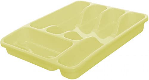 ECO Plastic Large Cutlery Drawer Organiser | 6 Compartment Cutlery Tray for Drawers | Multi Color Cutlery Trays for Kitchen Drawers | Kitchen Drawer Organiser for Forks, Spoons & Knives (Yellow)