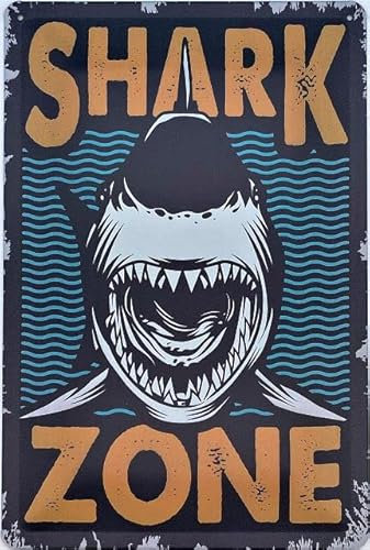 Blechschild 30 x 20 cm Shark Zone - Vintage Schild - DekoNo7