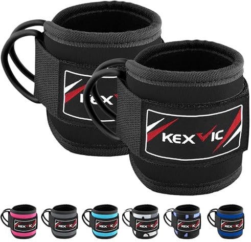 Kexvic Ankle Straps for Cable Machines Pair- Professional Gym Cuffs for Legs Kickback, Abs, Glute Workouts, Leg Extensions, Curls, Booty Hip-Double D-Ring Cable Attachment Strap Men Women