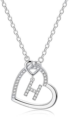 LIHELEI Damen Halskette Herz Buchstabe 925 Silber Kette Damen Personalisiere Kette, Geburtstags und Weihnachten Geschenk Für Frauen Mädchen Mama Freundin - H