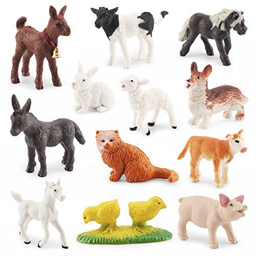 12 teilig Mini Bauernhof Tierfiguren, Realistische Tierfiguren Sammlung Bauernhof Spielzeug Set, Miniatur Bauernhof Tier Spielzeug Kuchendeckel, Pädagogisches Lernspielzeug Spielzeug ab 3 Jahren