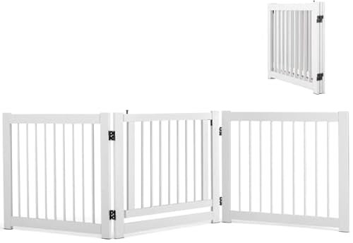 Maxmass Wooden Pet Gate, 3/4 Panels Freestanding Dog Gate with 360°Hinges & Lockable Door, Folding Safety Fence for Stairs Doorway (3 Panels: 207x61cm, White)