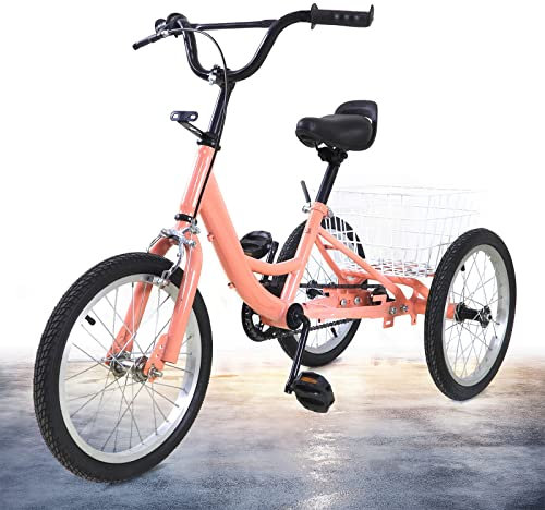 16''Child Trike Tricycle with handlebars for Child carriages,3Wheel Bike Bicycle + Back Basket,Light Orange,for 7-10 year old