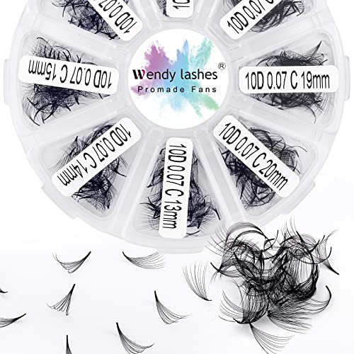 Pre Made Fan Volume Eyelash Extensions 10D 0.07mm D Curl 500 Fans 13-20mm Mixed Tray Premade Fans Loose Volume Lash Extensions Handmade Promade Loose Fans Lash(500-10D-0.07-D-1320)