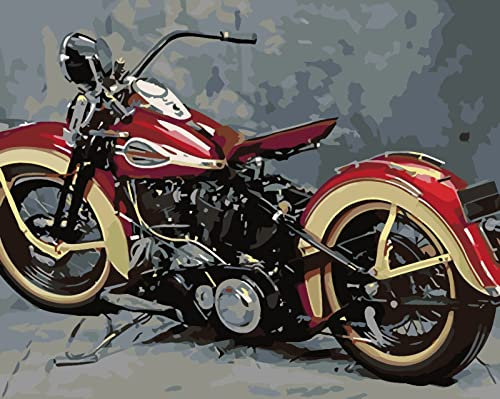 PNDGMCSY Tableau Peinture Numéro Adulte Moto Vintage Rouge Bricolage Numérique pour Enfants Adultes Peindre par Nombre Kits 16X20 Pouces avec Brosseset Peintures Acryliques