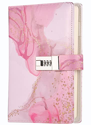 Dzhzal Schreibtagebuch mit Schloss für Damen, Mädchen, Jungen, Teenager, Kinder, Kunstleder, Persönliches Tagebuch, Nachfüllbar, Liniertes Papier, Passwort-Notizbücher A5