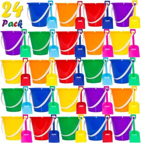 Holady 5.28'' Inch Sand Beach Buckets Pail with Shovels,Sand Bucket Water Pail for Beach Fun Great Summer Party Accessory(24 Bucket+24 Shovels)