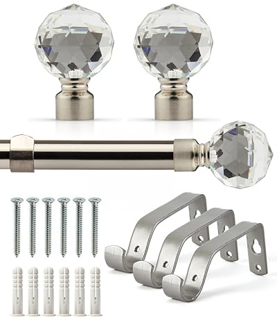 Emma Barclay, Crystal - Extendable Curtain Pole with pair of end finials in Brushed Silver - 1.6-3m