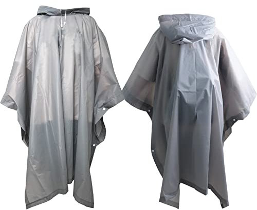 Fayemint 2 Stück Regenponcho, Regencape Unisex, Regenponcho Grau, Atmungsaktiver tragbarer Poncho, für Radfahren, Wandern, Angeln, Camping (Grau)