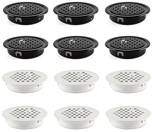 12 Piezas Rejilla de Ventilación Plateada Redonda, Rejilla de Ventilación Negra Orificio, Orificio de Ventilación Del Gabinete, Acero Inoxidable Rejilla de Extracción, Apta para Estanterías
